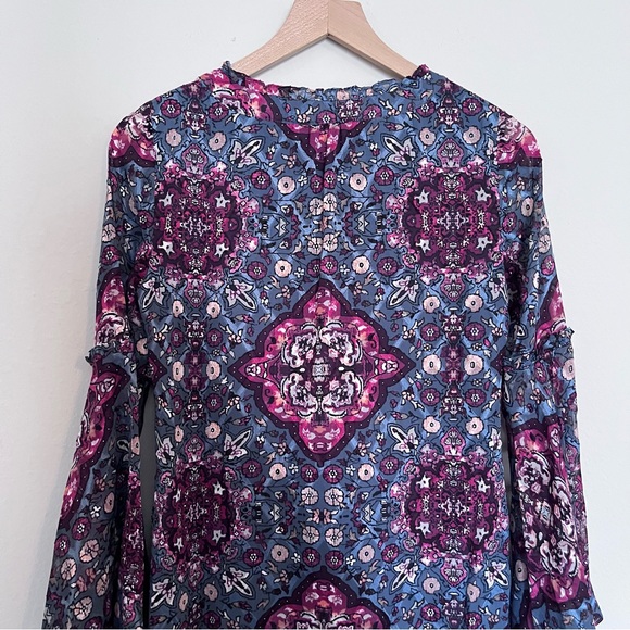 White House Black Market Medallion Floral Shift Dress Bell Sleeves XS Boho - Picture 10 of 14